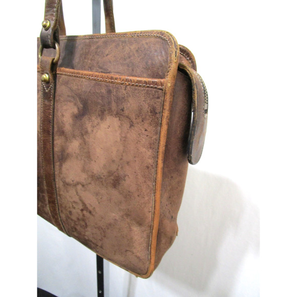 VTG Cole Haan Large Brown Distressed Leather Briefcase Satchel Bag - Picture 4 of 15